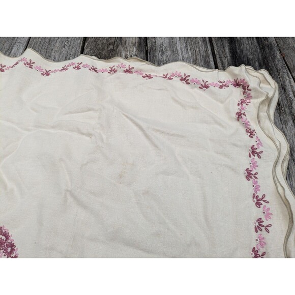 Vintage EMBROIDERED Rectangular Tablecloth Beige With Pink Floral + 6 Napkins - Picture 7 of 10